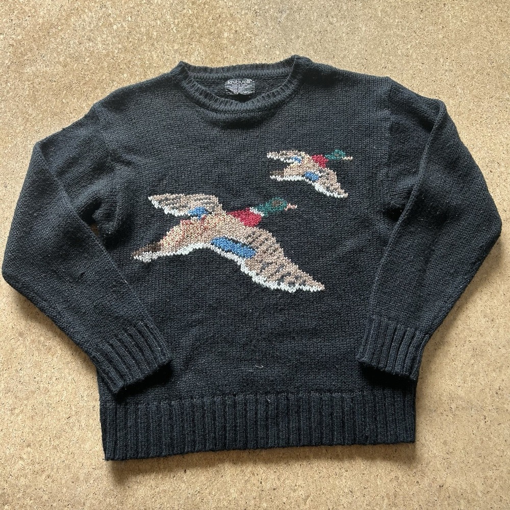 Vintage Grandpa Sweater Duck Chunky Knit Sweater Size 44 Nature Wildlife Vintage